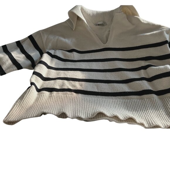 ZARA CREAM STRIPED SWEATER WITH COLLAR - Picture 2 of 2